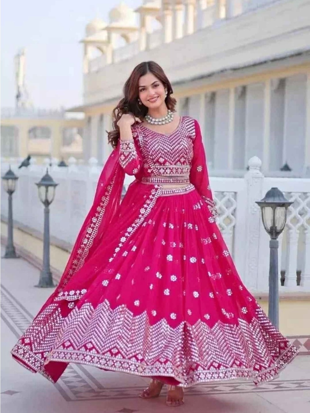 Women’s Pink Embroidered Anarkali Skirt